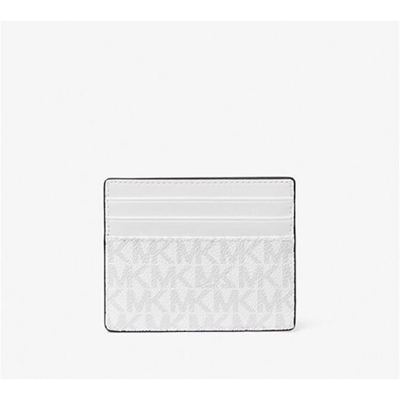 New Michael Kors Cooper Tall Card Case PVC with Leather Bright White /Palm Green - Picture 2 of 2